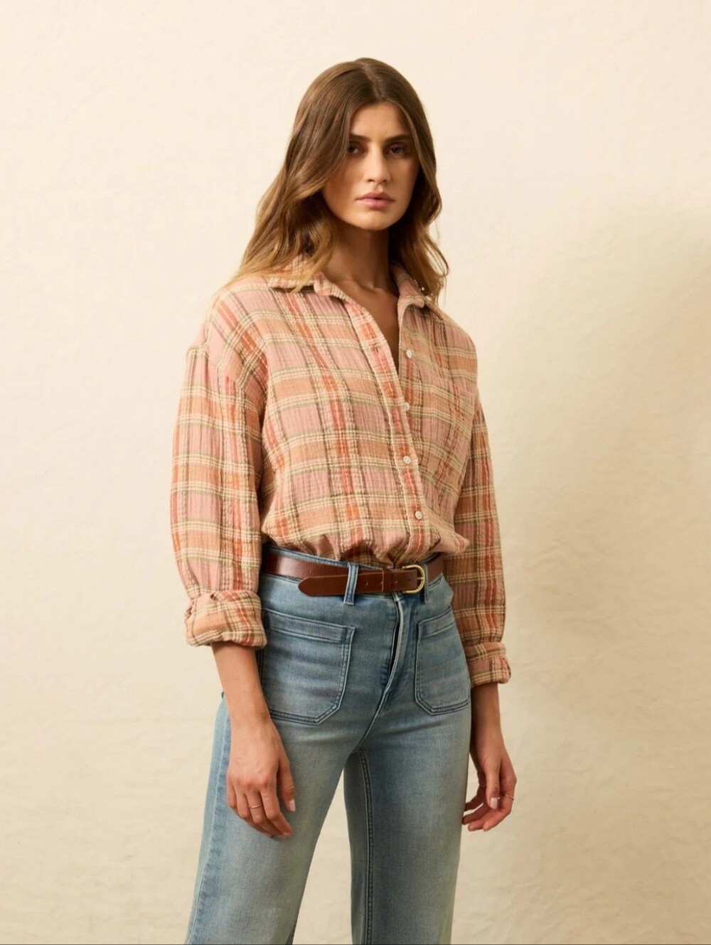 Faherty Dune Cotton Gauze Shirt L Tinted Rose Water Plaid NWT - Picture 6 of 7